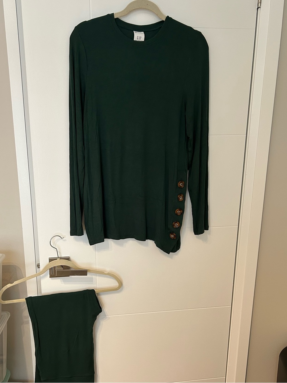 GAP Maternity Lounge Set - Dark Green Long Sleeve Top with Buttons, Pants